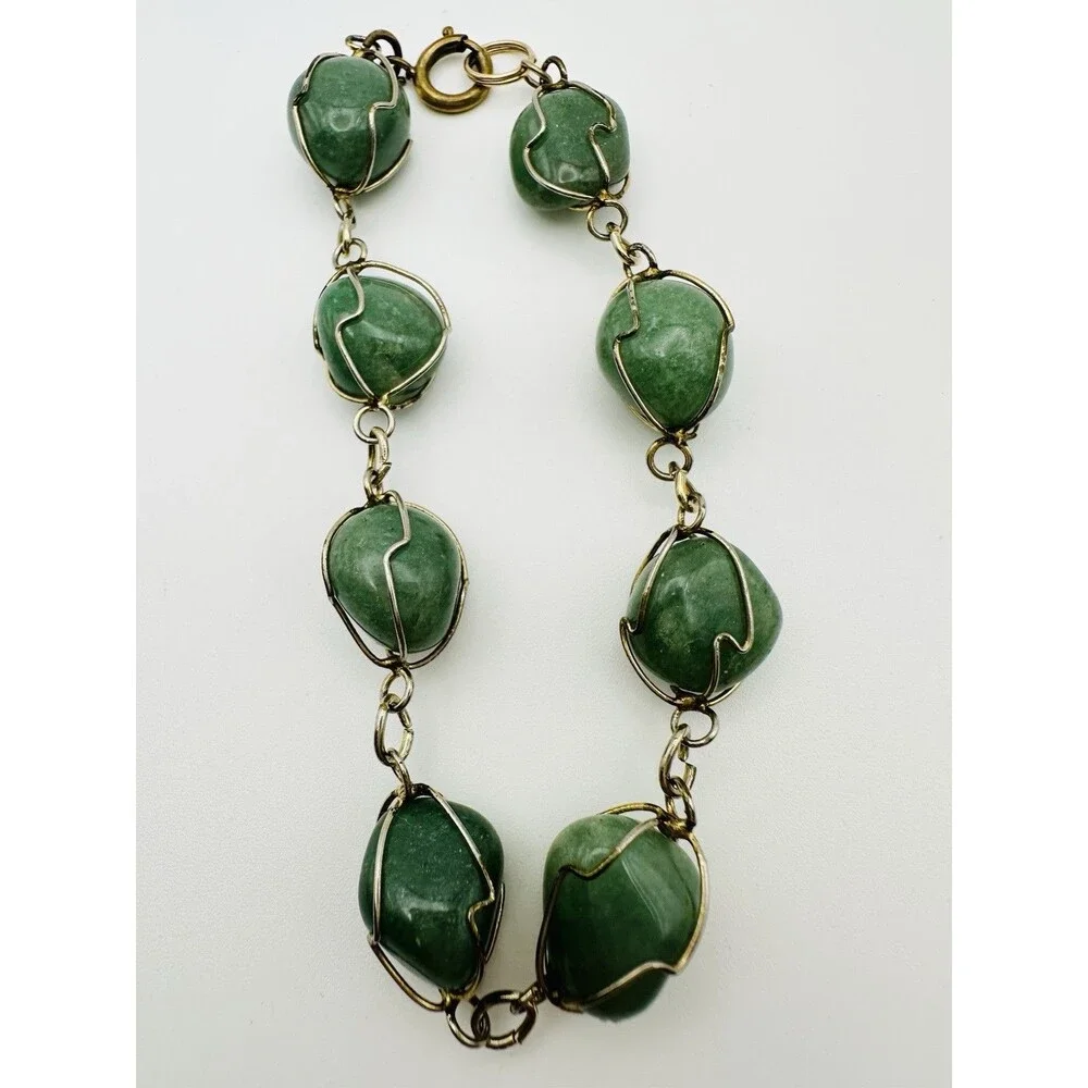 Vintage Wire Caged GemStone Bracelet Gold-Tone 8.5”